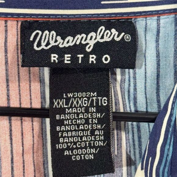 Wrangler Retro Western Shirt XXL Custom Crop Aztec Stripe Cotton Rodeo Grunge - Picture 3 of 4